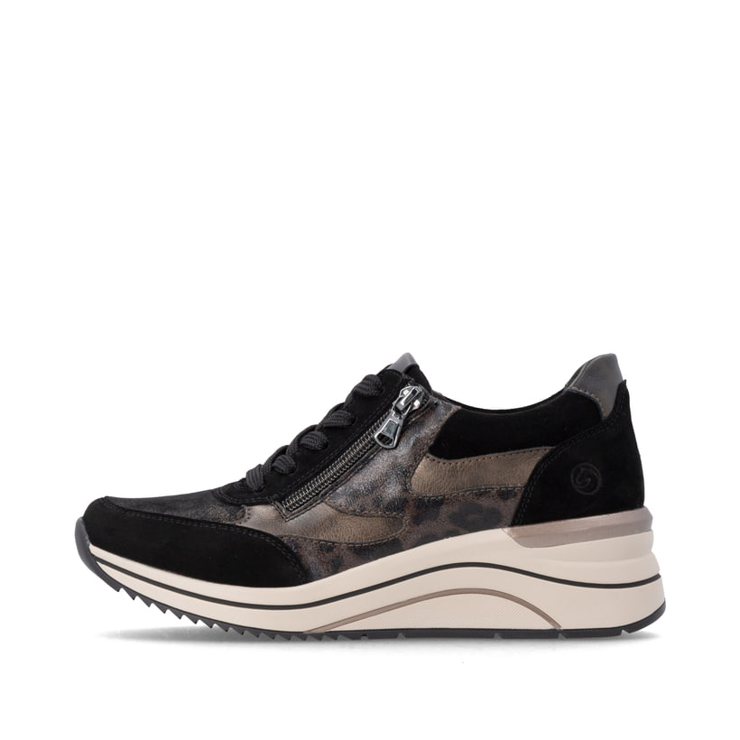 Schwarz-bronzene remonte Damen Schnürschuhe D0T23-03 mit einem Reißverschluss. Schuh Außenseite.