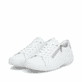 Weiße remonte Damen Schnürschuhe D1E03-81 mit einem Reißverschluss. Schuhpaar seitlich schräg.