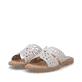 Beige vegane remonte Damen Pantoletten D3647-62 mit einem Gummizug. Schuhpaar seitlich schräg.