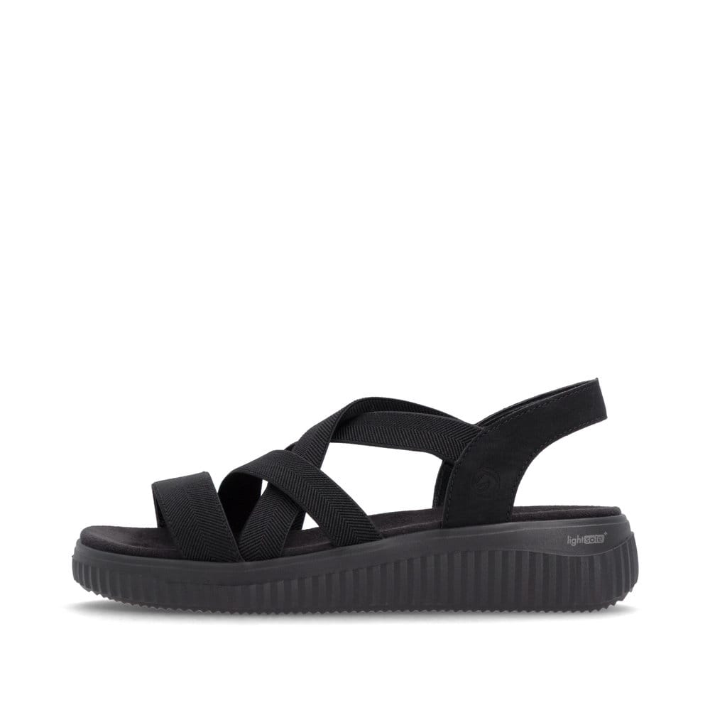 Schwarze remonte Riemchensandalen D3L52-00 mit einem Gummizug sowie Extraweite H. Schuh Außenseite.