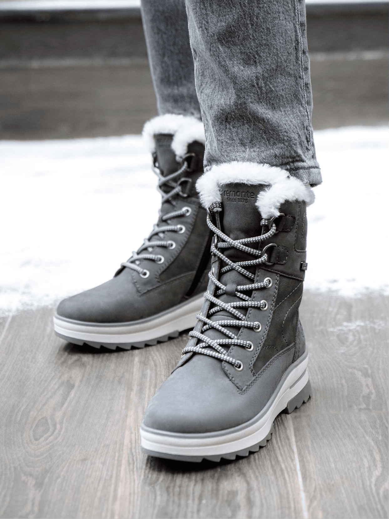 Graue remonte Winterstiefel d2b73-45 für Damen.